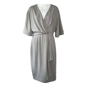 TY-LR Wrap Midi Dress Womens XS Grey V-Neck Short Sleeve Minimalist Professional